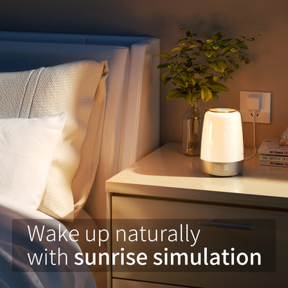 Sunrise Alarm Clock with Dimmable RGB Light, Modern Digital Bedside Lamp for Heavy Sleepers
